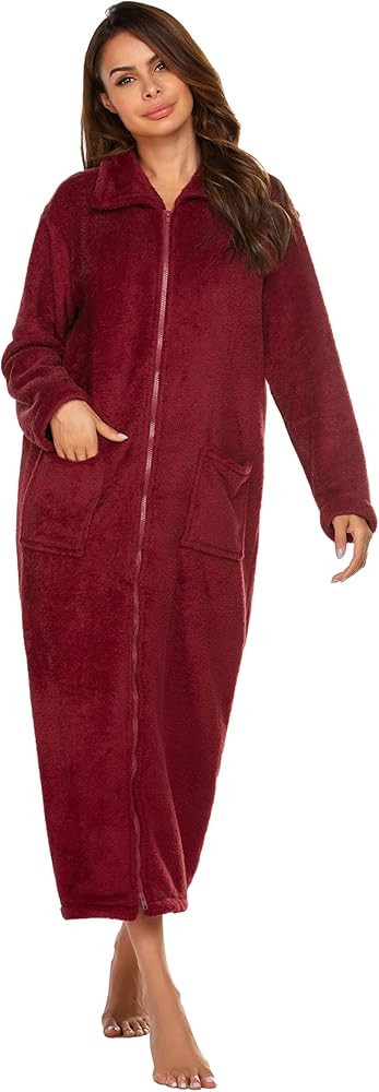 Ekouaer Women's Fleece Robe, Soft Zip-Front Bathrobe,Large,Purplish Blue Navy at Amazon Women’s... | Amazon (US)