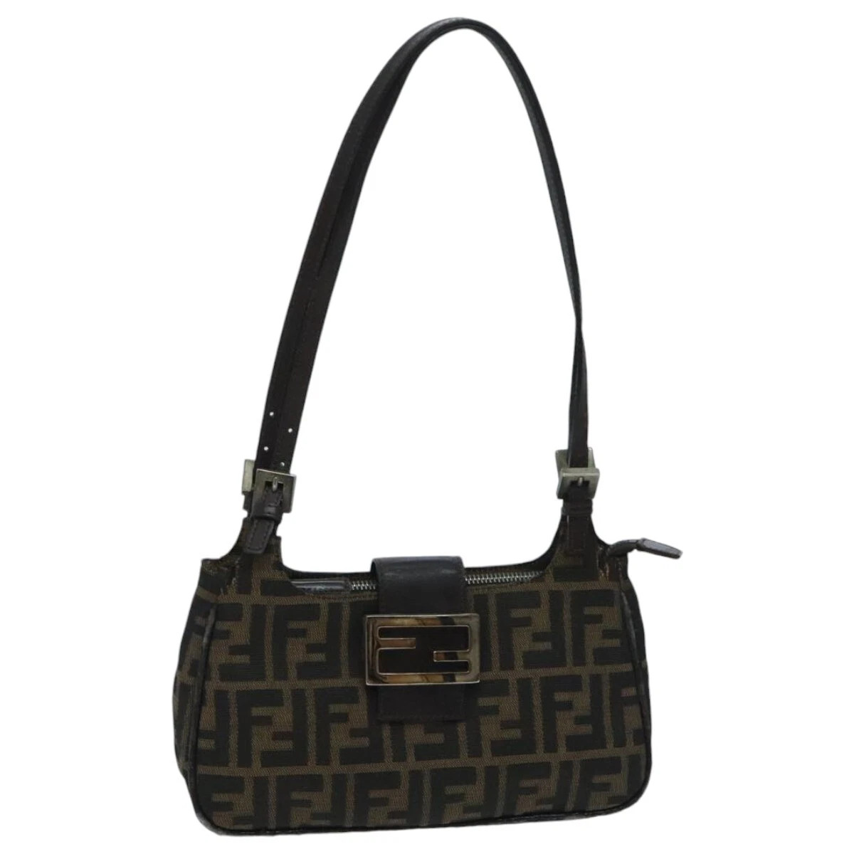 FENDI Zucca Canvas Mamma Baguette Shoulder Bag Black Brown Auth 94185  | eBay | eBay US