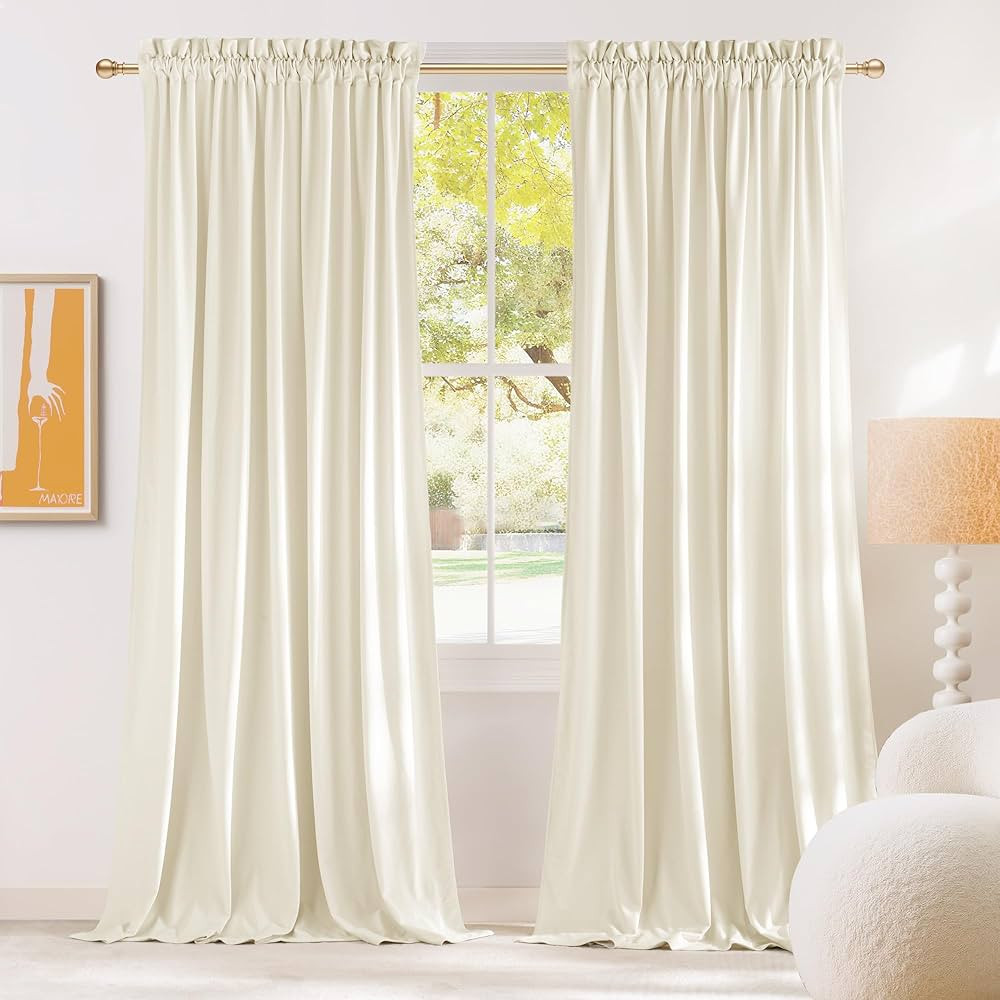 NICETOWN Thermal Insulated Velvet Curtains Ivory 96 Inch Length, Heavy Duty Keep Warm Drapes Room... | Amazon (US)