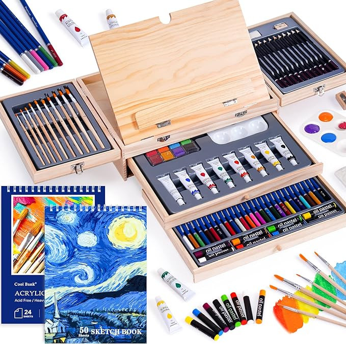 Art Set 85 Piece with Built-in Wooden Easel, 2 Drawing Pad, Art Supplies in Portable Wooden Case-... | Amazon (US)