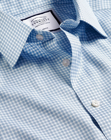 Non-Iron Twill Mini Windowpane Check Shirt - Steel Blue | Charles Tyrwhitt