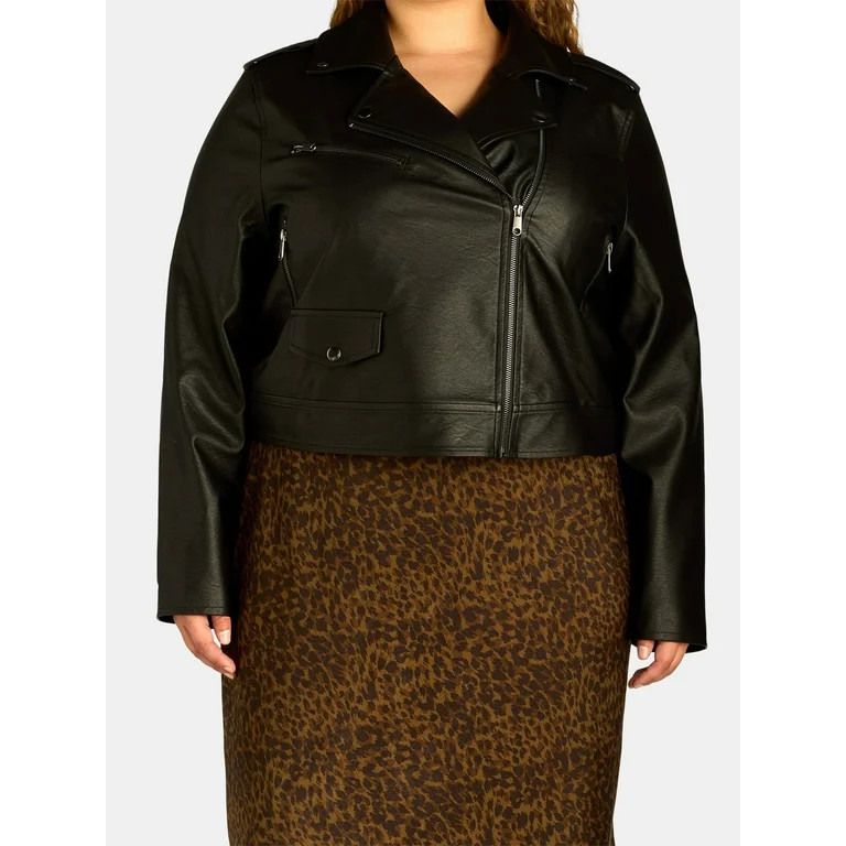 Terra & Sky Black Label Women's Plus Size Faux Leather Moto Jacket, 0X-4X | Walmart (US)