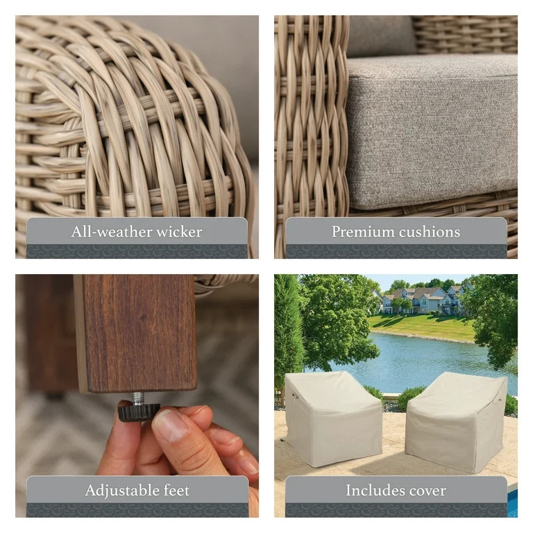 Better Homes & Gardens Bellamy 2-Pack Outdoor Wicker Club Lounge Chairs Gray Cushions with Patio ... | Walmart (US)