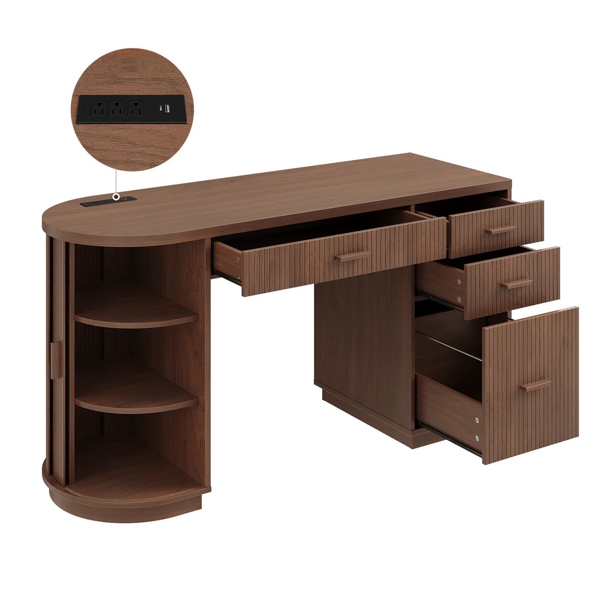 57.9'' Mid-Century Executive Desk With Drawers, File Cabinet And Power Outlet, Home Office Comput... | Wayfair North America