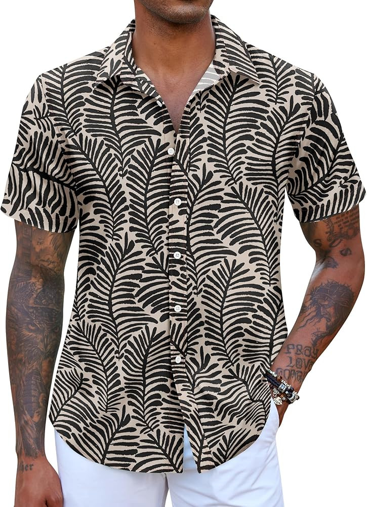COOFANDY Mens Hawaiian Shirts Short Sleeve Button Down Aloha Shirt Casual Beach Clothes | Amazon (US)