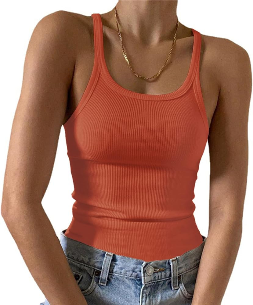 Artfish Women's Sleeveless Tank Top Form Fitting Scoop Neck Ribbed Knit Basic Cami Shirts | Amazon (US)