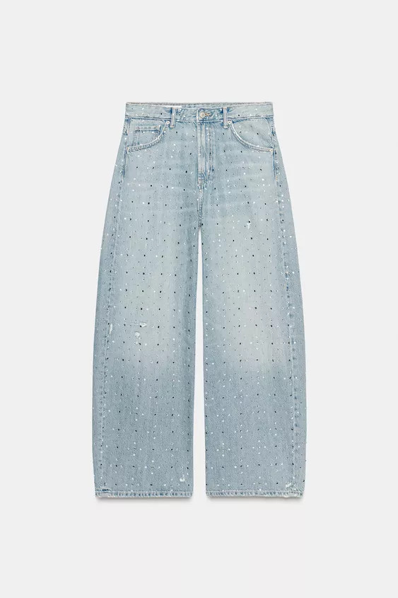 TRF BAGGY JEANS WITH RHINESTONE JEWELS | Zara UK