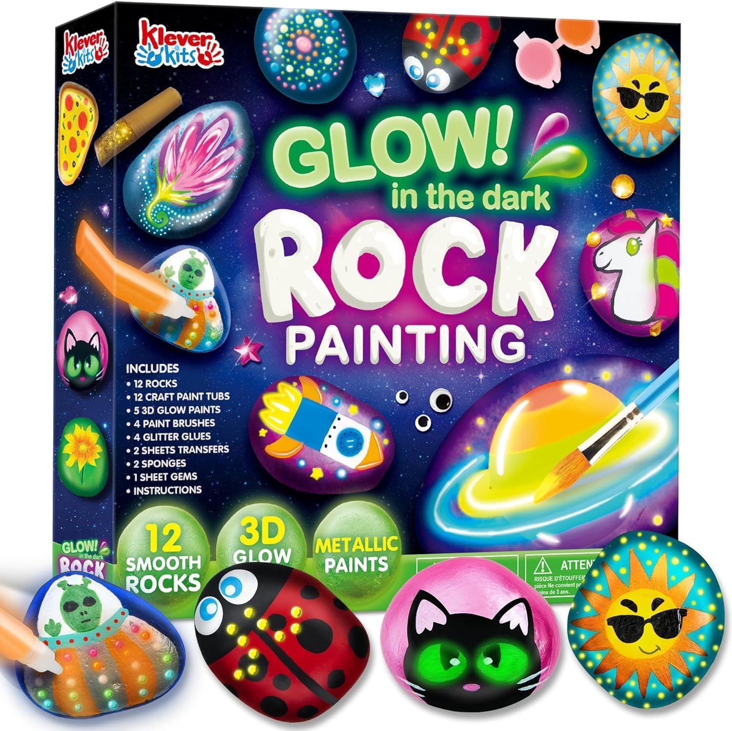 JOYIN 12 Rock Painting Kit- Glow in The Dark Rock Kit, Arts and Crafts for Kids Ages 6-12, Art Su... | Amazon (US)