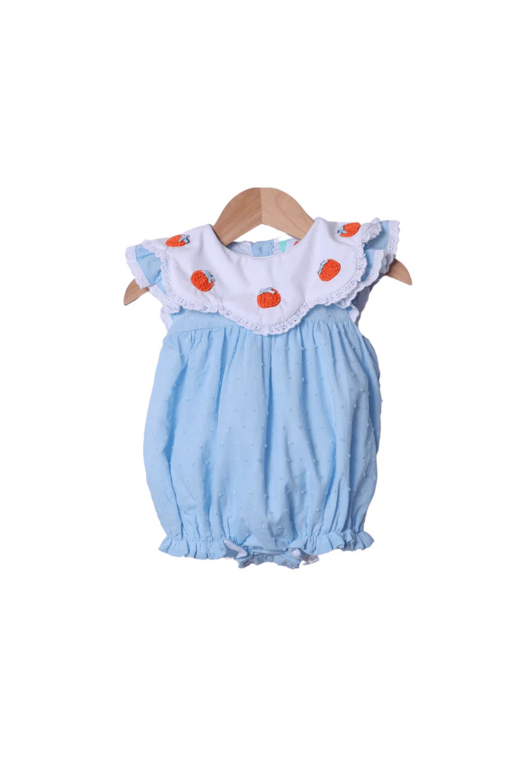 French Knot Blue Scalloped Swiss Dot Pumpkin Bubble | The Smocked Flamingo