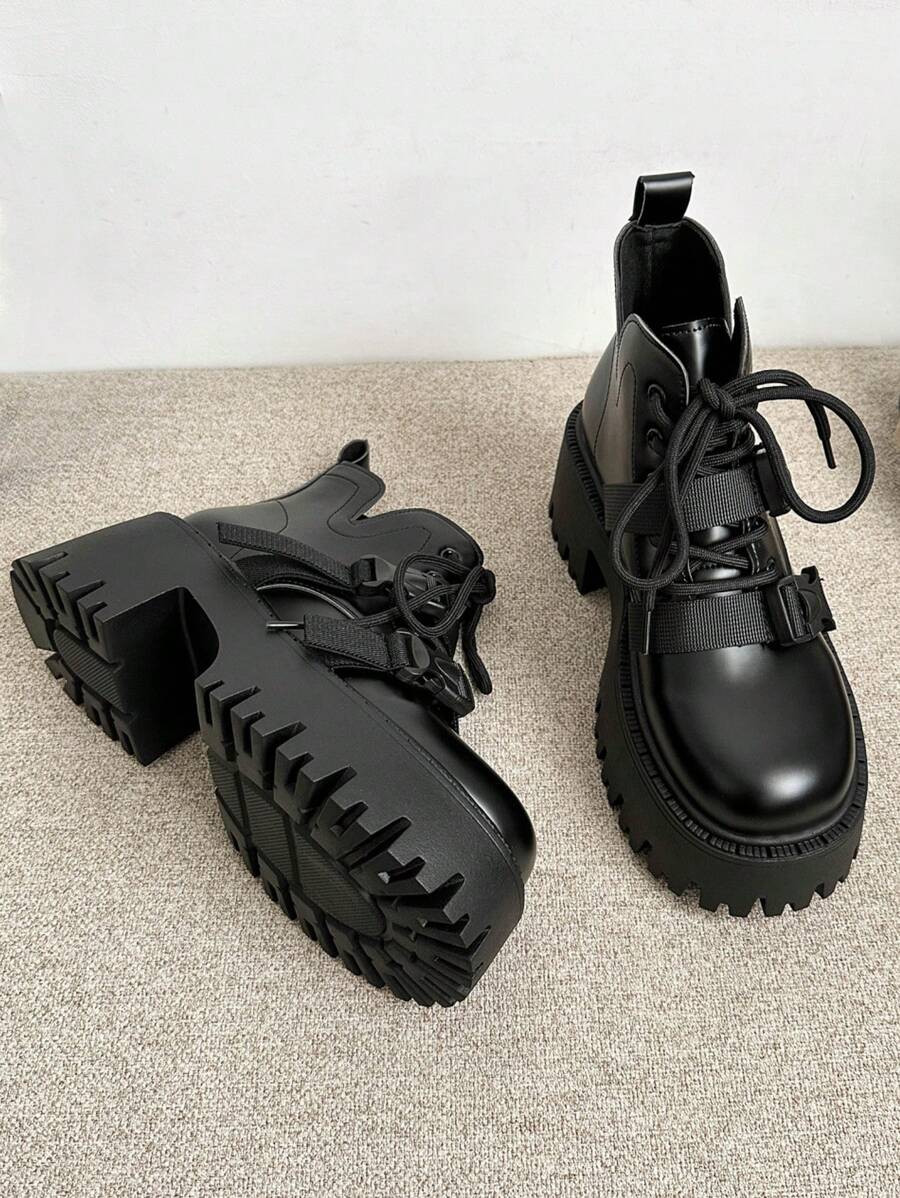 LocalROMWE Goth Women Lace-Up Front Platform Oxford Shoes, Punk Outdoor Fashion Boots Fall For Ch... | SHEIN