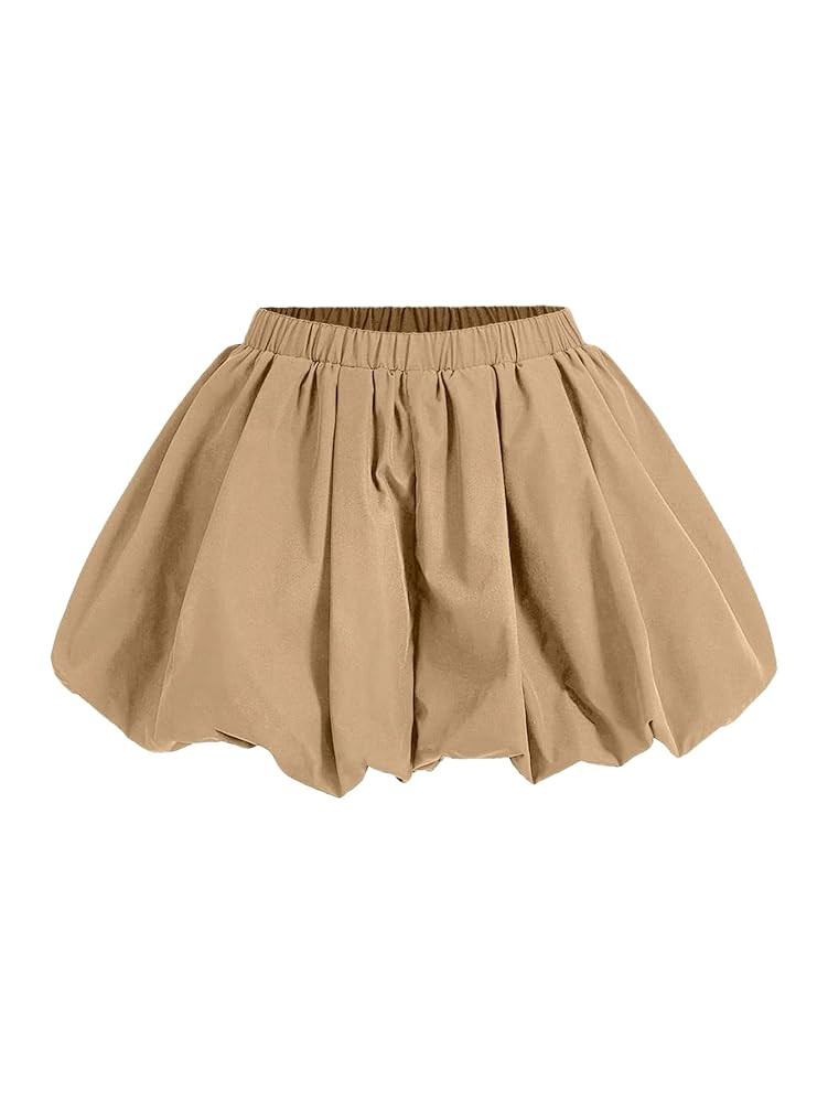 WDIRARA Women's Asymmetrical Hem Bubble Skorts Elastic Waist Loose Fit Solid Mini Skirt Pants | Amazon (US)