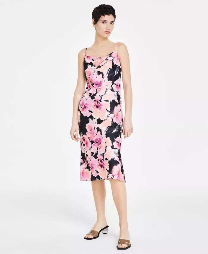 Women's Floral-Print Cowl Neck Slip Dress, Created for Macy's | Macy's