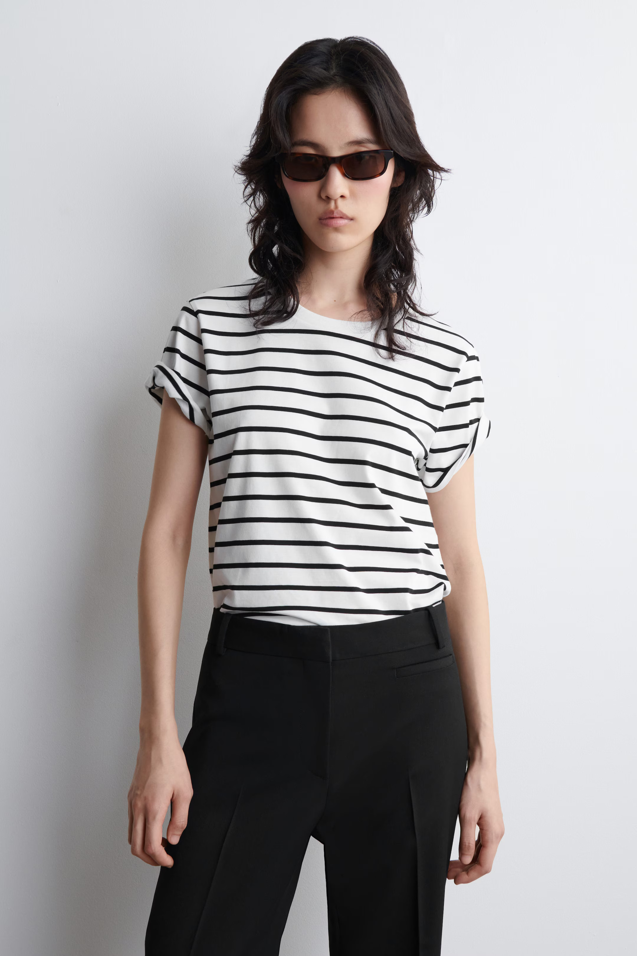 CREW-NECK COTTON T-SHIRT - WHITE / STRIPED | COS | COS UK