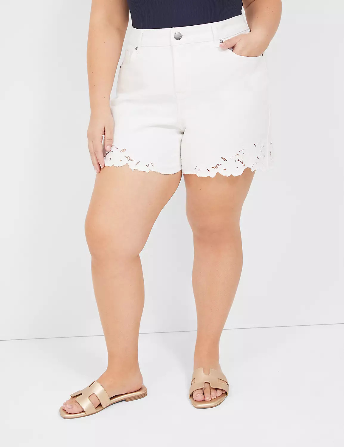 Boyfriend Fit Jean Short With Embroidered Hem | LaneBryant | Lane Bryant (US)