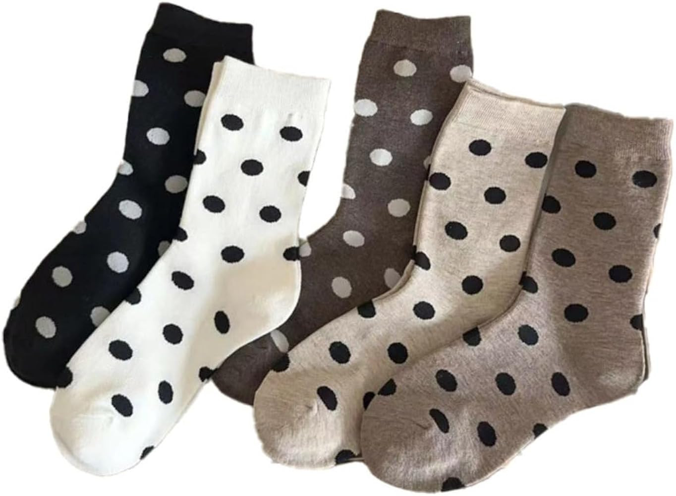 5 Pairs Women's Crew Socks Cute Polka Dot Socks High Ankle Cotton Socks for Casual Daily Wear | Amazon (US)