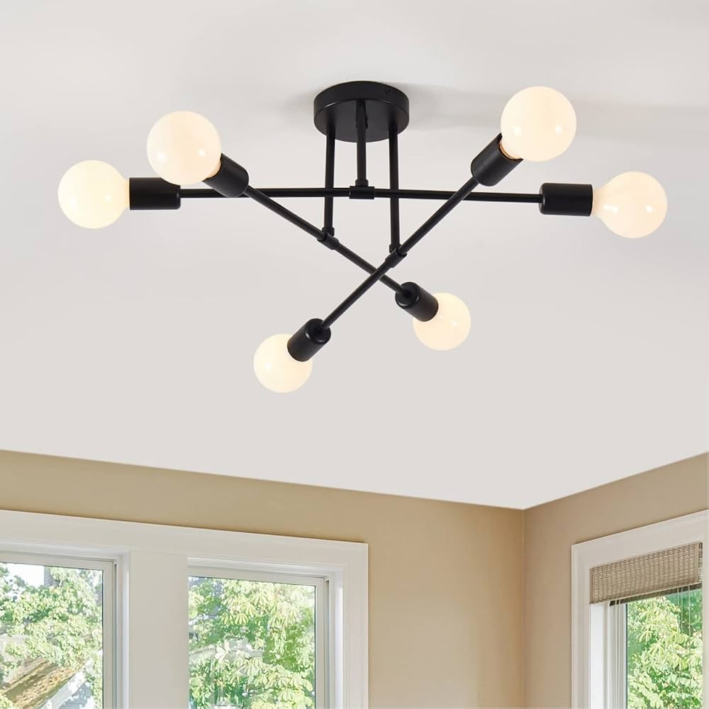 YXTH Semi Flush Mount Ceiling Light Fixture, 6 Lights Modern Sputnik Chandelier Ceiling Lamp with... | Amazon (US)