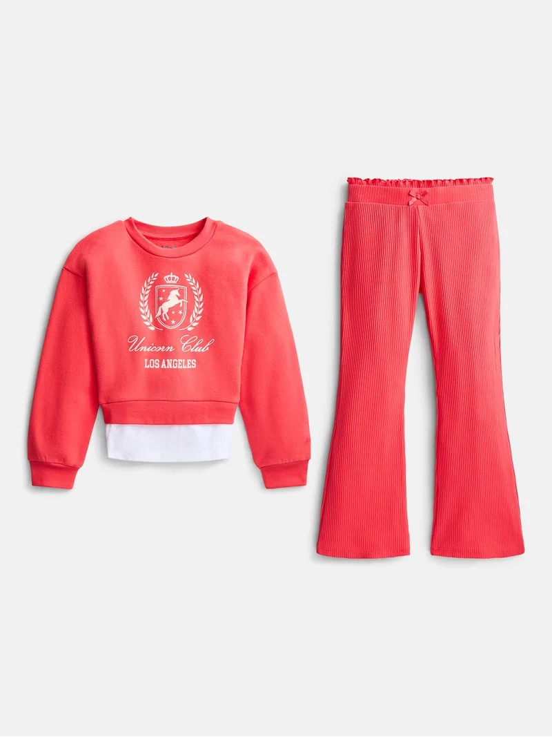 Wonder Nation Girls' Sweatshirt and Flare Leggings Set, 2-Piece, Sizes 4-10 | Walmart (US)