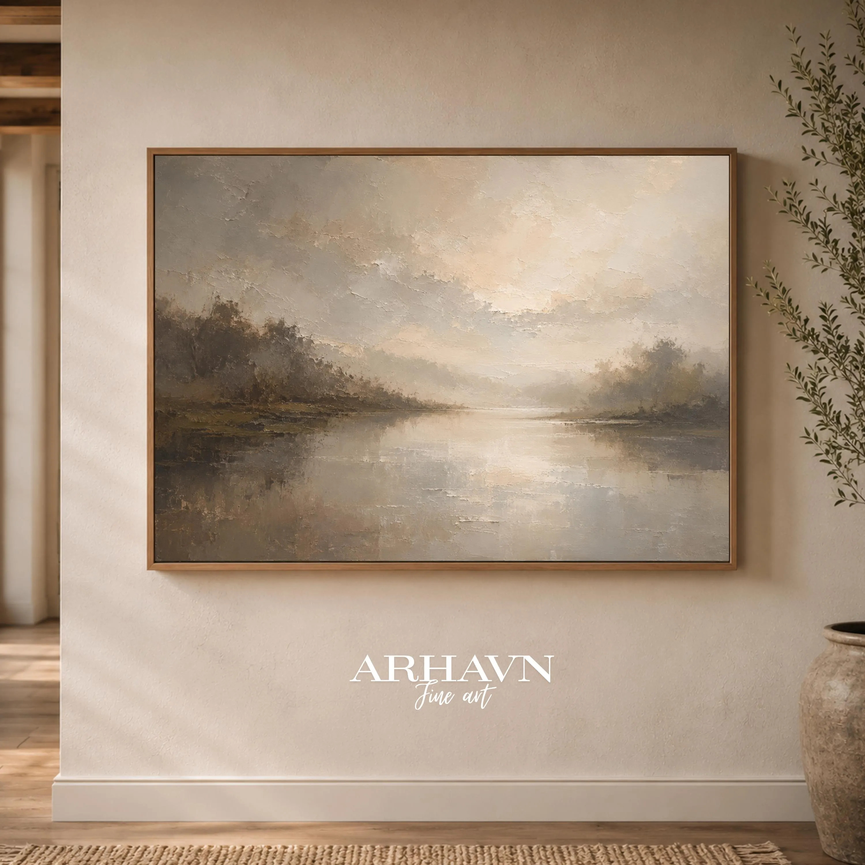 Oversized Framed Neutral Tonalist Oil Painting Print | Luxury Wall Art | Gallery Canvas Print Moody Modern Landscape, Living Room Wall Decor | Etsy (Global)