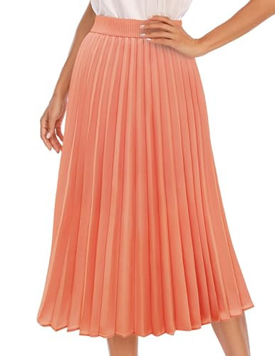 Pleated Midi Skirts for Women, Long A-Line Chiffon Skirt LightOrange 2XL | Amazon (US)
