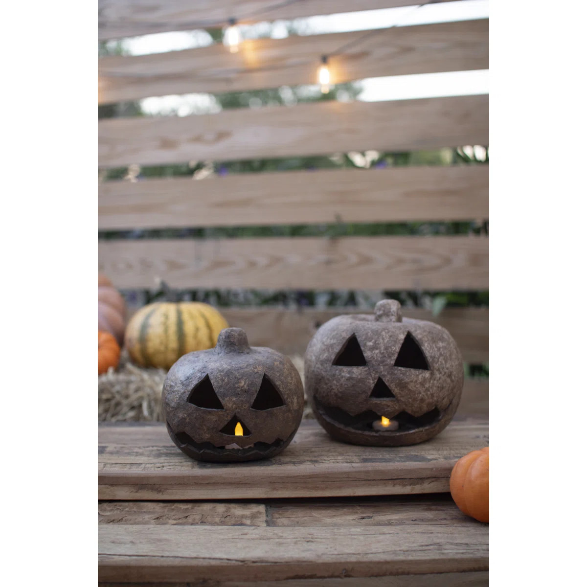 Kalalou Paper Mache Jack-O-Lanterns \u2013 7.5" Tall Handmade Halloween Lanterns, Set of 2 | Wayfair North America