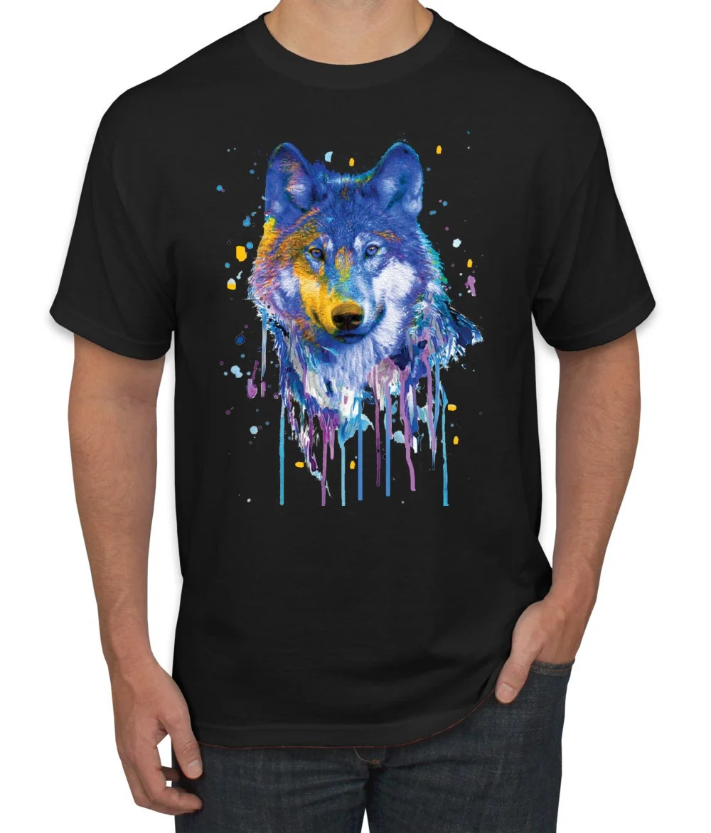 Wolf Painting Splatter Abstract Art Animal Lover Men's Graphic T-Shirt, Black, Small | Walmart (US)