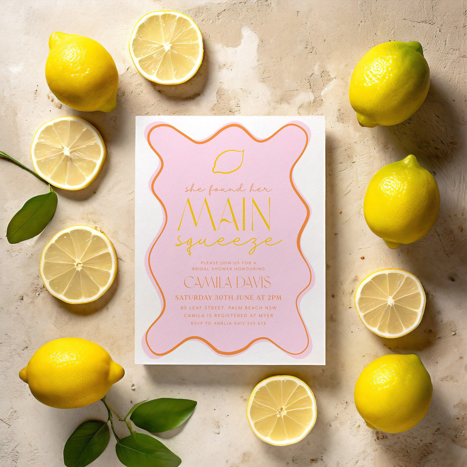Main Squeeze Bridal Shower Invitation, Lemon Bridal Shower, Pink Wavy Citrus Bridal Shower Invita... | Etsy (US)