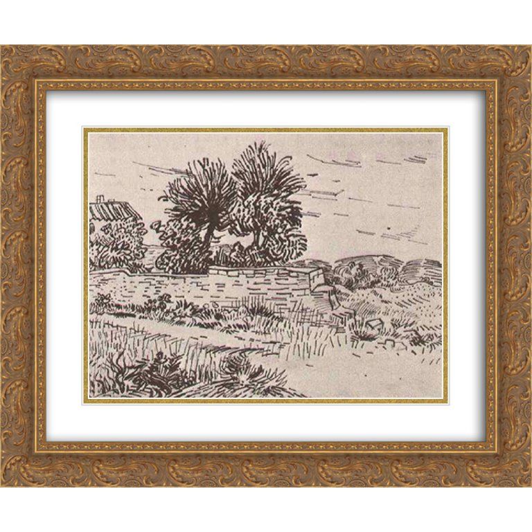 Vincent van Gogh 2x Matted 24x20 Gold Ornate Framed Art Print 'Landscape with the Wall of a Farm'... | Walmart (US)