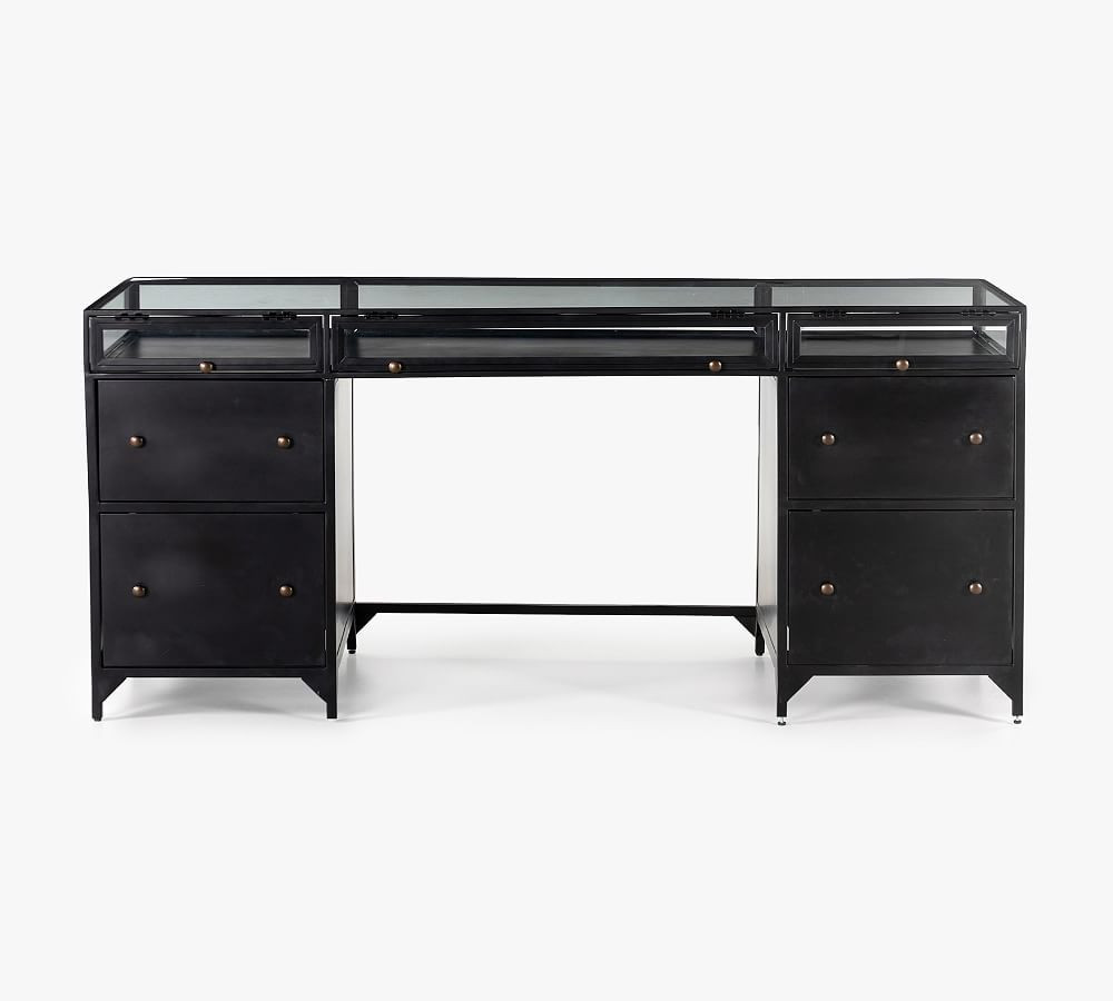 Harmon 70"" Executive Desk with Drawers, Black | Pottery Barn (US)