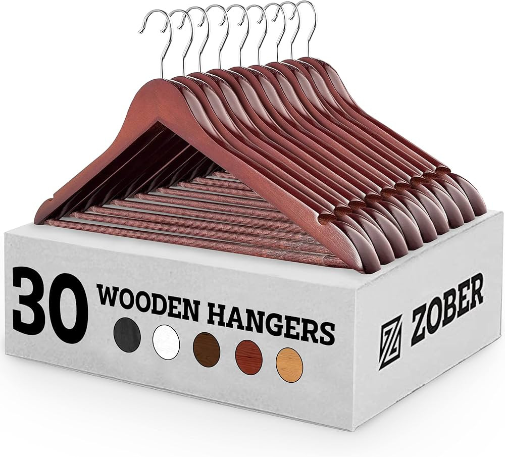 Wooden Hangers - 30 Pack, Heavy Duty, Non Slip Wood Hangers for Coats, Jackets, Suits, & Pants - ... | Amazon (US)
