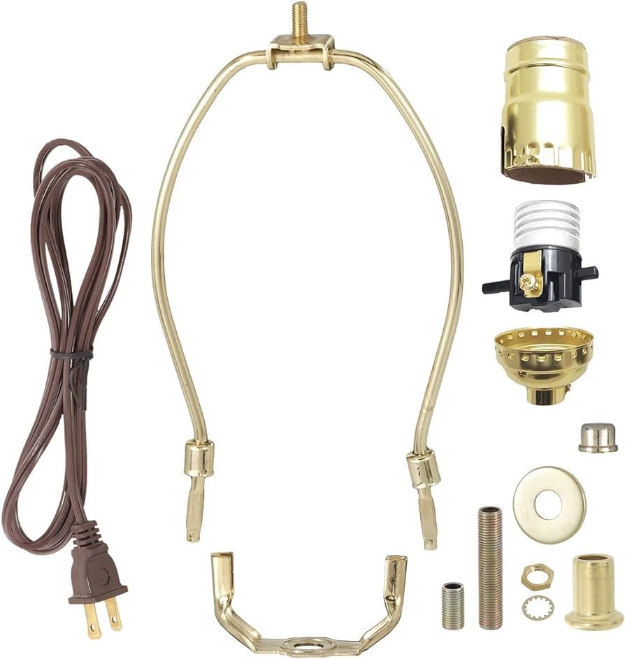 B&P Lamp® Brass Plated Finish Table Lamp Wiring Kit with a 6 Inch Harp and Push-Thru Socket | Amazon (US)