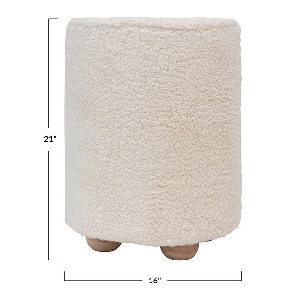 Footed Round Cotton Sherpa Pouf | Antique Farm House