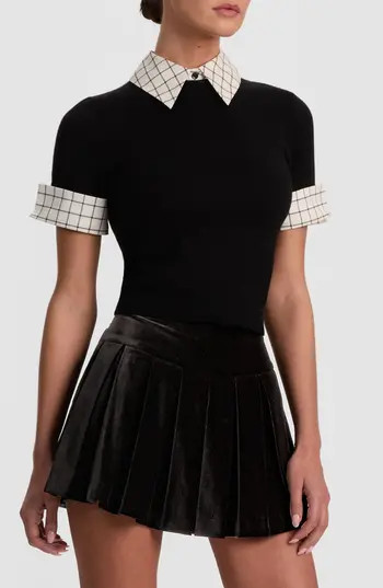 ALICE + OLIVIA Aster Cuffed Collared Pullover in Black/Soft White at Nordstrom Rack, Size X-Large | Nordstrom Rack