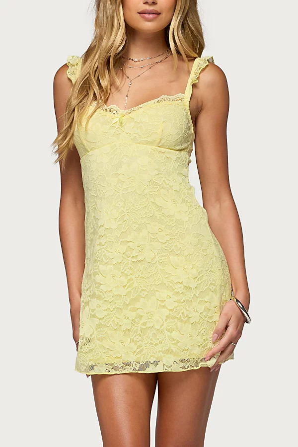 Edikted Stephanie Lace Mini Dress in Yellow, Women's at Urban Outfitters | Urban Outfitters (US and RoW)