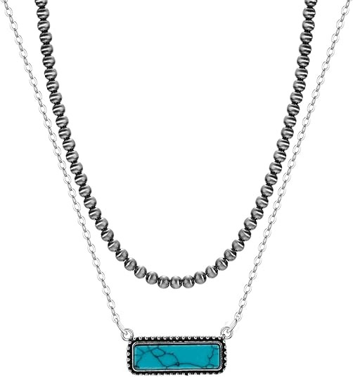 Navajo Pearl Necklace Western Jewelry for Women Turquoise Heart Bar Pendant Necklace Layered Boho... | Amazon (US)