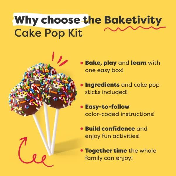 Baketivity Cake Pop Sticks Kids Baking Kit | Cake Pop Kit for Kids | DIY Beginner Cake Pop Suppli... | Amazon (US)