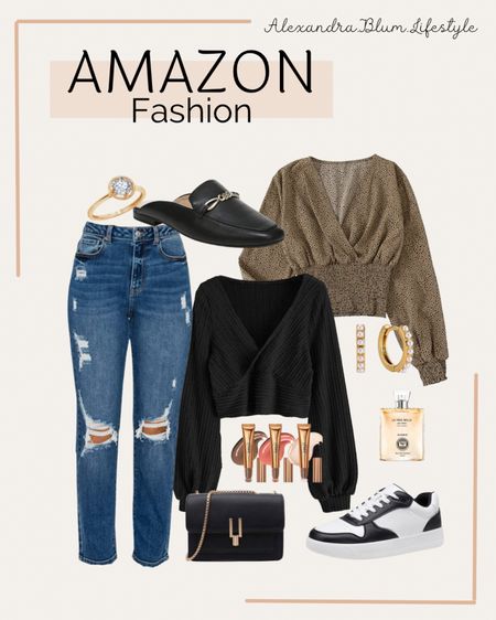 Amazon fashion outfits! Long sleeve tops, distressed mom jeans, black and white sneakers, black crossbody purse, gold huggie hoops, perfume, liquids contour set, black mules, and gold rings! Amazon fashion! Amazon finds! 

#LTKshoecrush #LTKstyletip #LTKFind