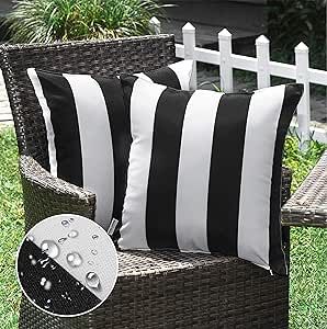 WESTERN HOME WH Pack of 2 Decorative Outdoor Solid Waterproof Striped Throw Pillow Covers Polyest... | Amazon (US)