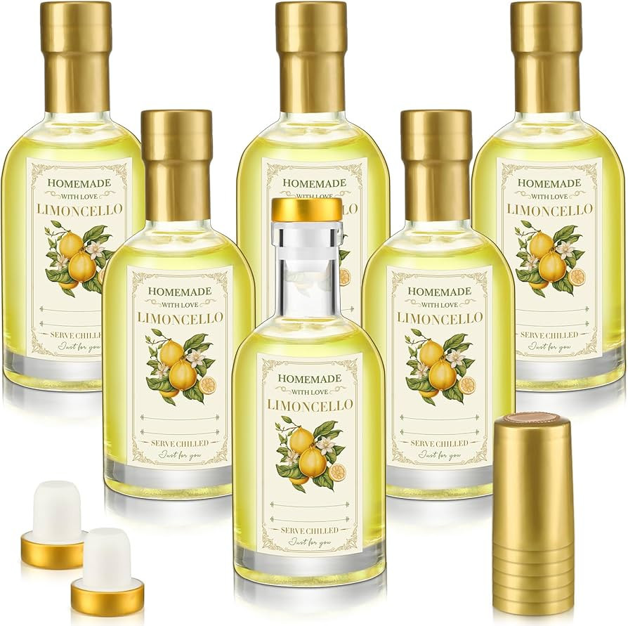 6 Set 6.8 oz Limoncello Glass Bottles Gift with Airtight Lid Cap Homemade Limoncello Bottles with... | Amazon (US)