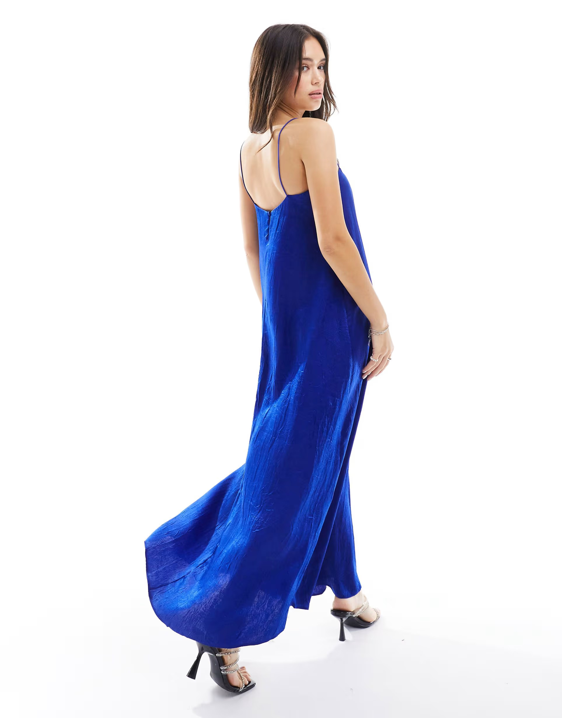 ASOS DESIGN crushed satin slip midi dress in blue | ASOS | ASOS (Global)