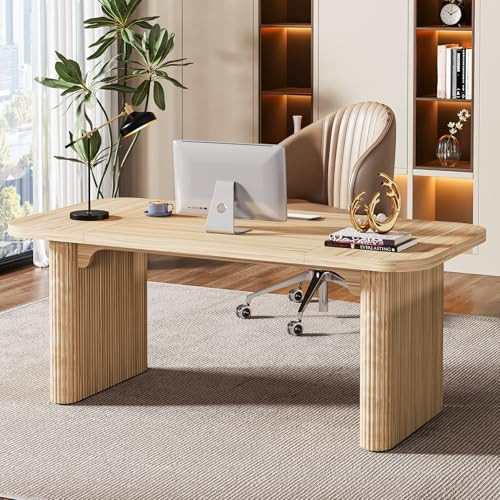 Tribesigns Modern Executive Office Desk, 62-Inch Large Wood Computer Desk, Aesthetic Workstations with Double Pedestal, Writing Table Work Desk for Home Office (Easy to Assemble) (Natural) | Amazon (US)
