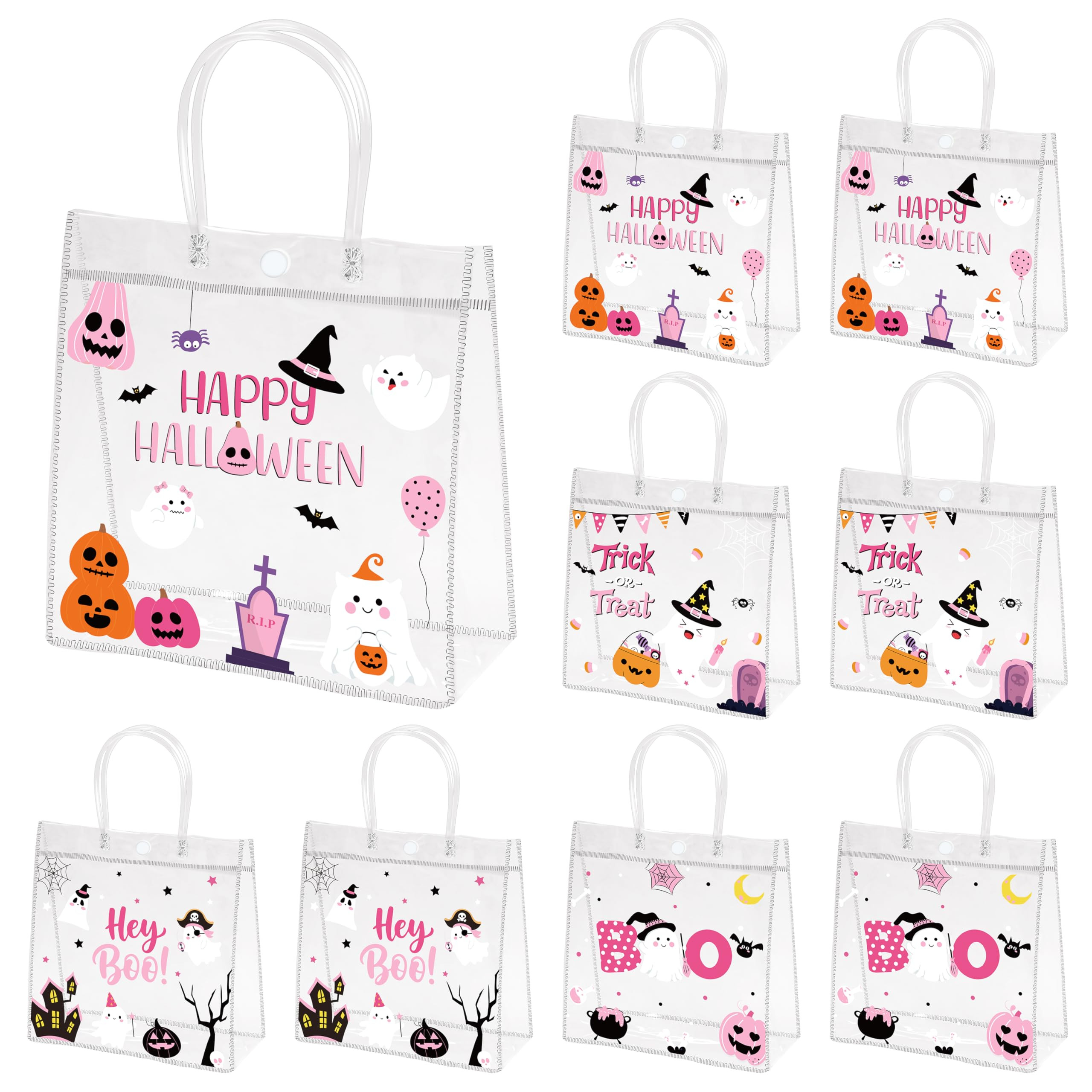 H1vojoxo Halloween Party Favor Bags - 24PCS Pink Halloween Clear PVC Gift Bags with Handle Trick ... | Amazon (US)