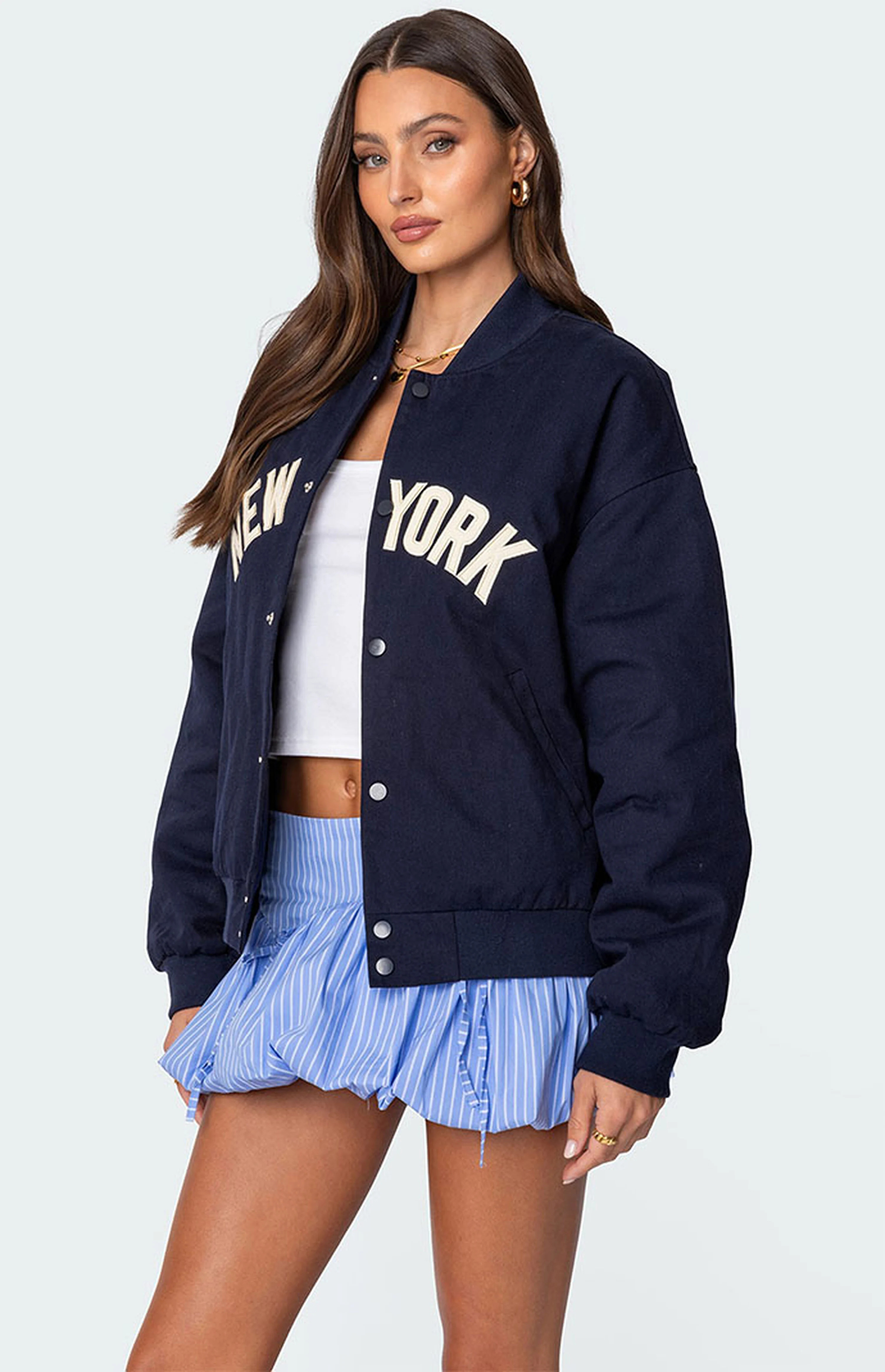 Edikted Big Apple Oversized Bomber Jacket | PacSun