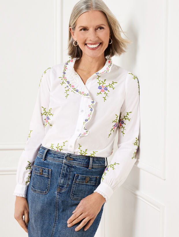 Lattice Embroidered Ruffle Shirt | Talbots