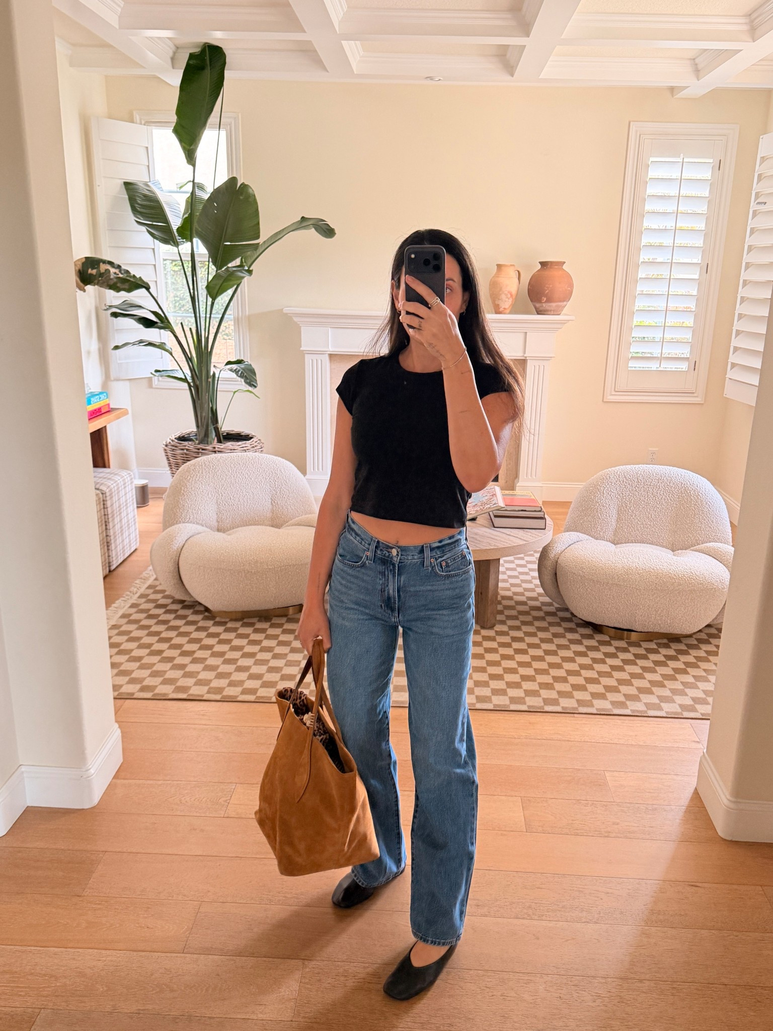 Size small tee 
Size 26 denim
Flats run TTS 

#LTKOver40 #LTKgrwm