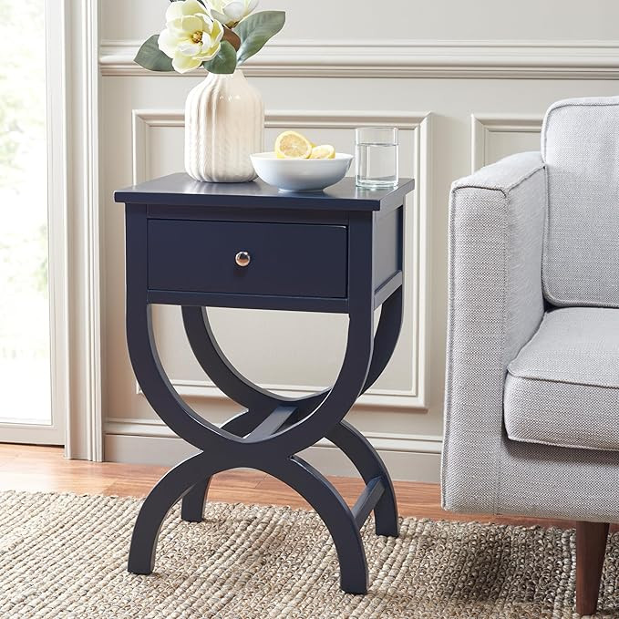 SAFAVIEH Home Collection Maxine Navy Blue 1-Drawer Accent Table Nightstand Bedside Accent Table (... | Amazon (US)