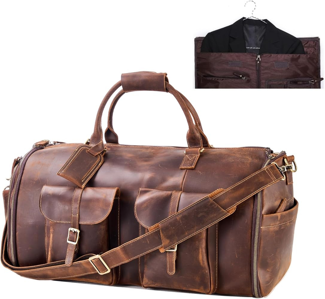 Genuine Leather Convertible Garment Bag with Shoes Compartment Full Grain Leather Carry on Duffle... | Amazon (US)