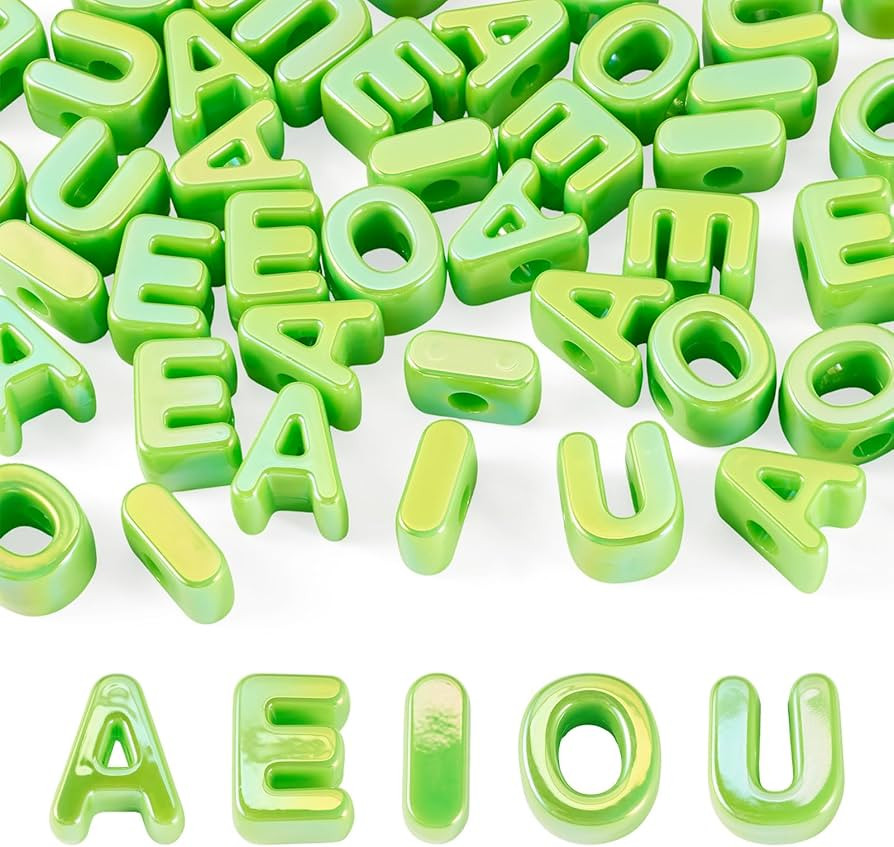 FASHEWELRY 50Pcs 20mm Big Vowel Letter Beads Lime Green Large Hole Acrylic Alphabet Beads for Bra... | Amazon (US)