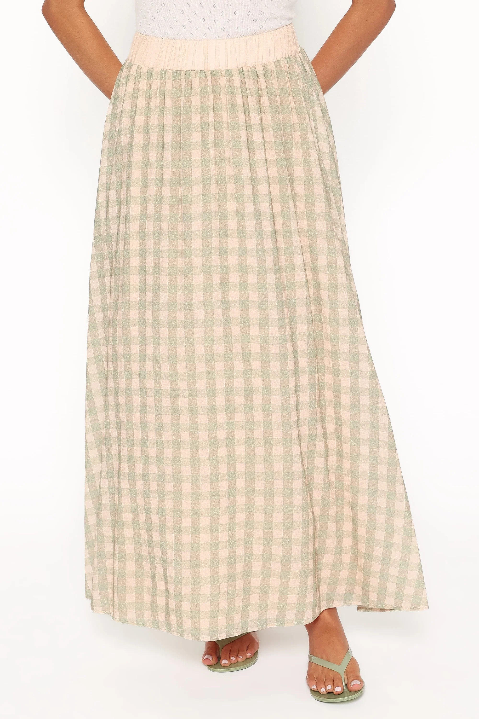 Daroda Midi Circle Skirt - Green/Pink Gingham | Petal & Pup (US)