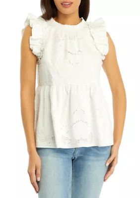 Crown & Ivy™ Women's Flutter Sleeve Embroidered Top | Belk