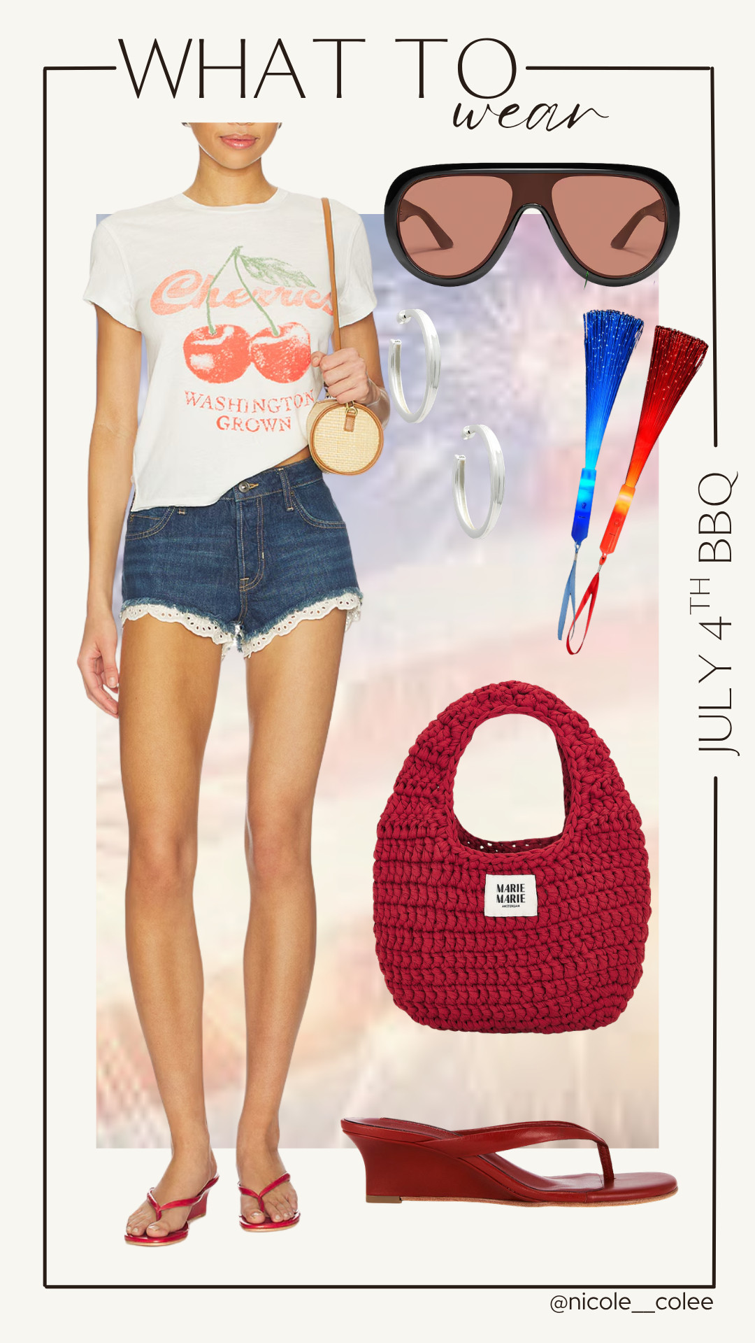 🎆 July 4th BBQ

The outfit equivalent of a backyard BBQ and sparklers. 🍒🇺🇸

A vintage-inspired cherry tee, denim shorts, and pops of red make this look casual, festive, and ready for whatever the holiday weekend brings.

#July4thOutfit #SummerStyle #AmericanSummer #NicoleColeeStyle #LTKFashion 

 #LTKdayinmylife #LTKootd #LTKSeasonal